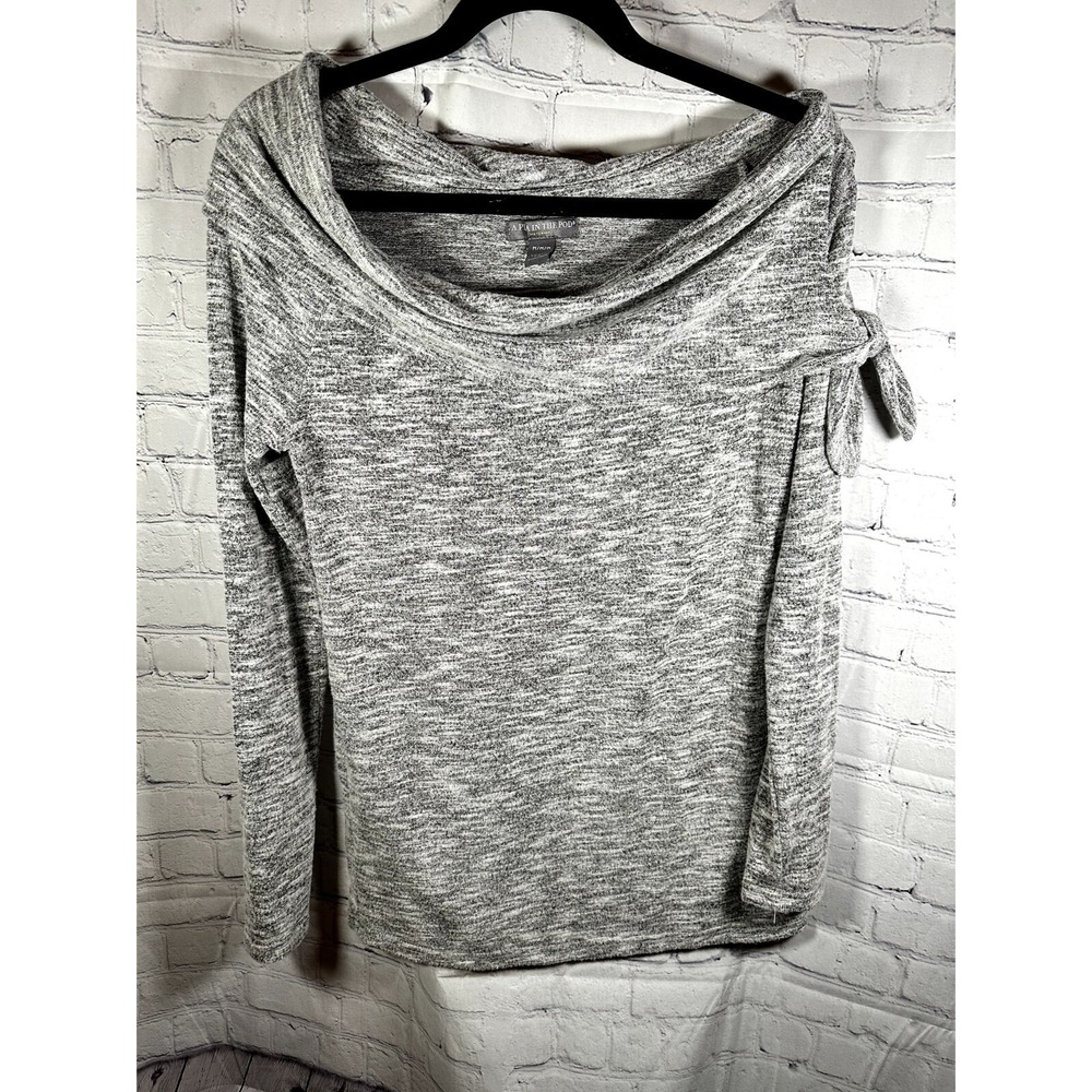 A Pea‎ in the Pod Maternity Top Medium Grey Space Dye Cowl Neck Long Sleeve Knot